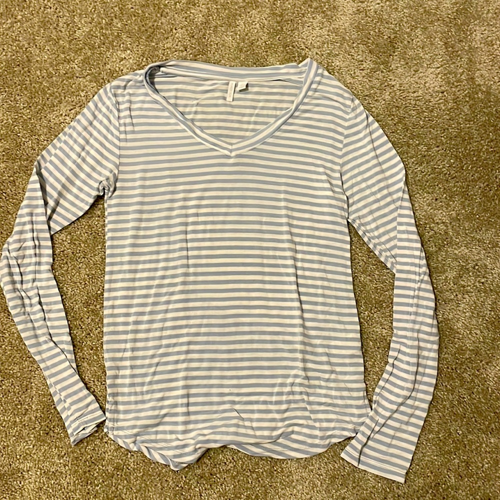 Nordstrom Soft Blue & White Striped Long Sleeved Loungewear Shirt